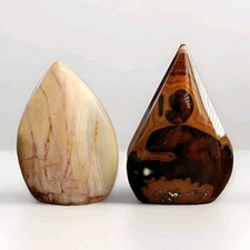 Lot Of 2 Polychrome Jasper & Sardonyx Teardrop Ornament Flames - USA