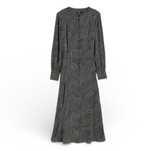 Madewell Midi Dress in Dot S Black White Tie-Waist Long Sleeve Romantic Retro