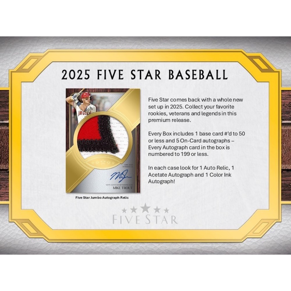 2025 TOPPS FIVE STAR BASEBALL HOBBY 3-BOX CASE (15 AUTOS) MLB 
