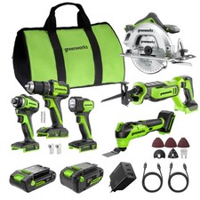 6-teiliges Akku Elektrowerkzeug-Set Greenworks POWERALL24V + 2 Akkus & Ladeger&auml;t