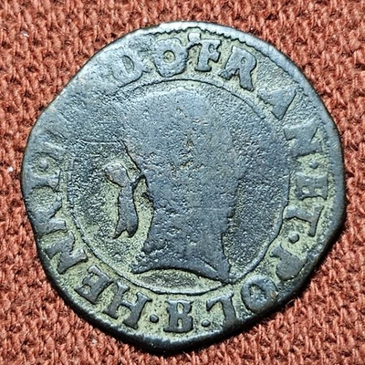 1583 B France 2 Deniers Henry III Coin VG KM#33 Scarce - Image 1 of 2