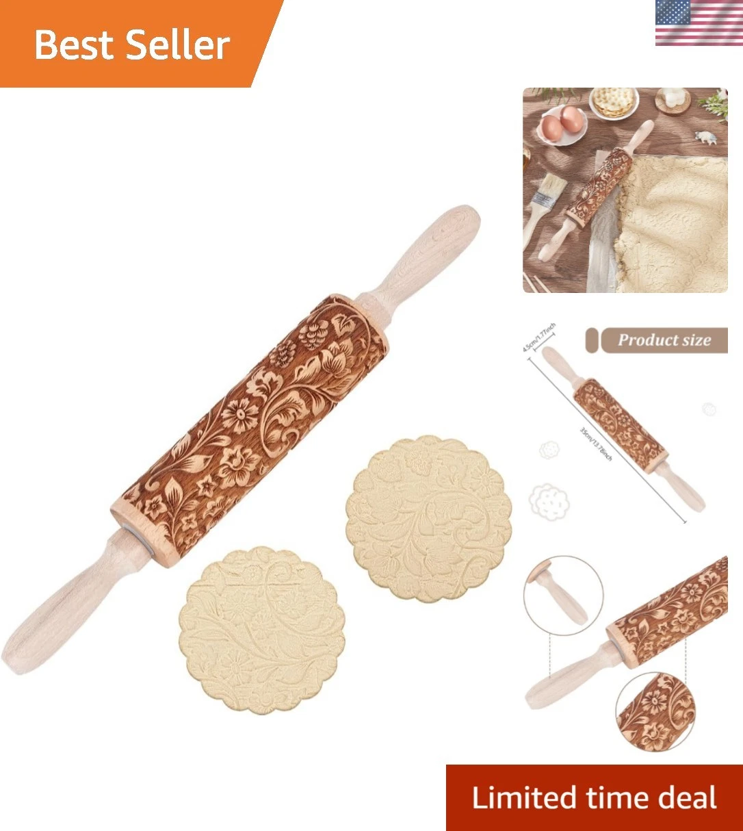 Perfect Gift: 35cm Embossed Baking Rolling Pin for Creative Home Chefs