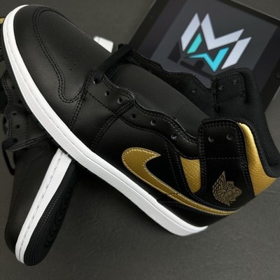Nike Air Jordan 1 Mid Shoes Black Metallic Gold White DQ8426-071 Men's 10 NBY