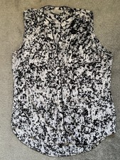 H&M Conscious Womens UK 10 EU 38 Black White Abstract Sleeveless Blouse