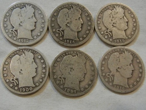 barber quarter dollar silver US coin collection lot of 6