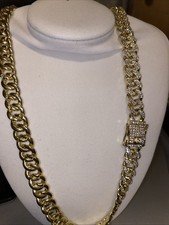 Gold With Clear Stones Men’s Necklace 24” 12.9mm