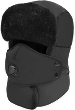 Winter Trapper Hat, Trooper Hunting Russian Fur Hat with Ear Flap  Mask