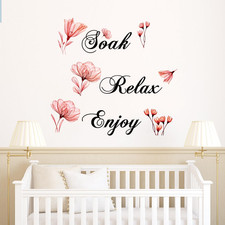 Soak Relax Enjoy Wall Sticker Red Flower Butterfly Peel and Stick Wall Art Decor