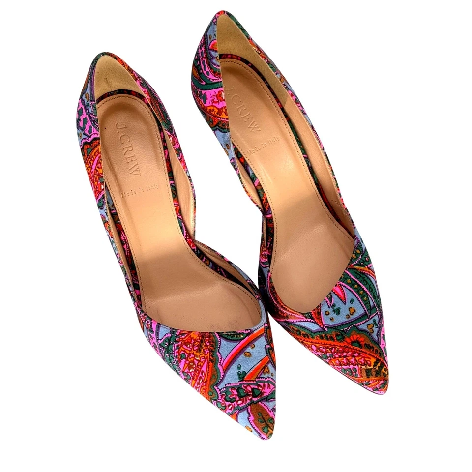  J.Crew Paisley 印花尖头高跟鞋 8.5 码彩色波西米亚时尚意大利 — 第 2/4 张图片