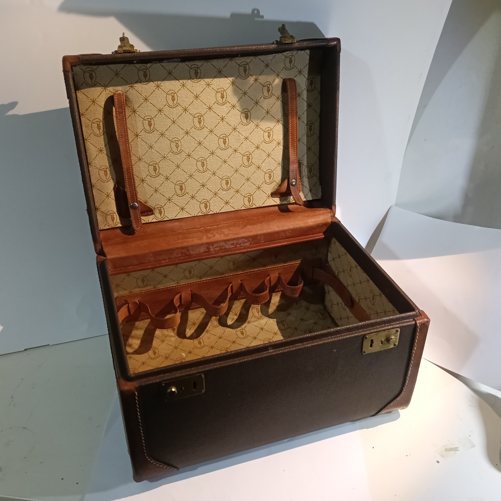TRUSSARDI Case da Viaggio Vintage Anni 80/90 VERA PELLE Marrone Bauletto Borsa
