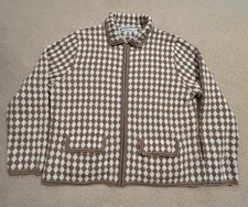 Women's Vintage Pendelton Zip Cardigan Sweater Jacket Cocoa Brown and Cream XL