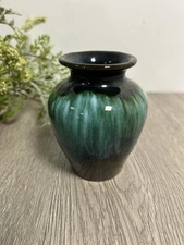 Vintage Blue Mountain Pottery Vase Teal Drip Glaze Canada MCM  4” High