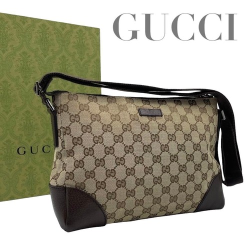 Gucci GG Canvas Brown Shoulder Bag Crossbody Monogram Logo Authentic