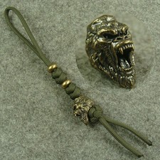 Hand weave Solid Brass Gorilla head Knife Lanyard Bead Paracord Beads GH503
