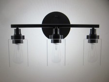 Merra 17 in. 3-Light Modern Matte Black Vanity-Light with Clear Glass Shade