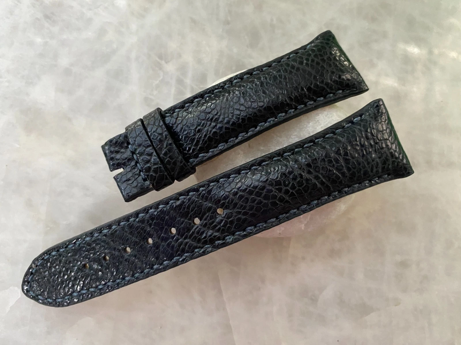 22mm/18mm Black Ostrich Leather Padded Watch Strap Band