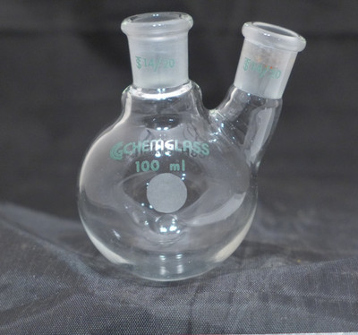 CHEMGLASS Two-Neck Round Bottom Flask, ST 14/20, 50ml or 100ml #CG-1520