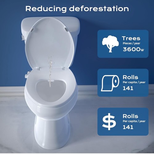 Elongated Bidet Toilet Seat Non-Electric Dual Nozzle Soft Close White Bathroom - Picture 4 of 9