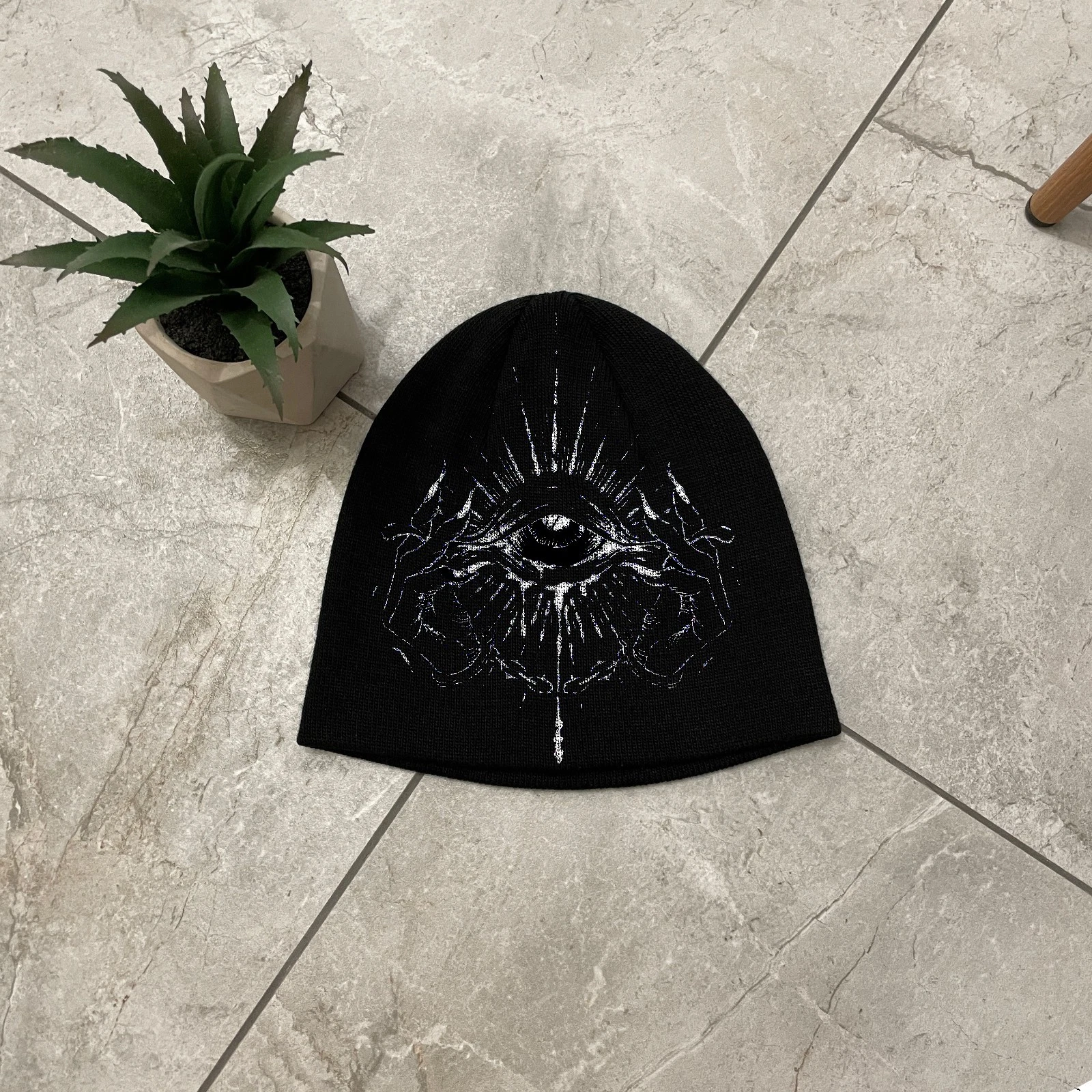 All Seeing Eye Beanie Hat Gothic Occult Y2K Alt Streetwear Skullcap