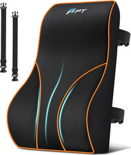 Lumbar Support Cushion, Memory Foam Back Support with Extension Strap Mesh Cove