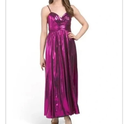 knee length dresses for ladies ASHLEYlauren 11896 One-Shoulder Metallic Jersey Gown