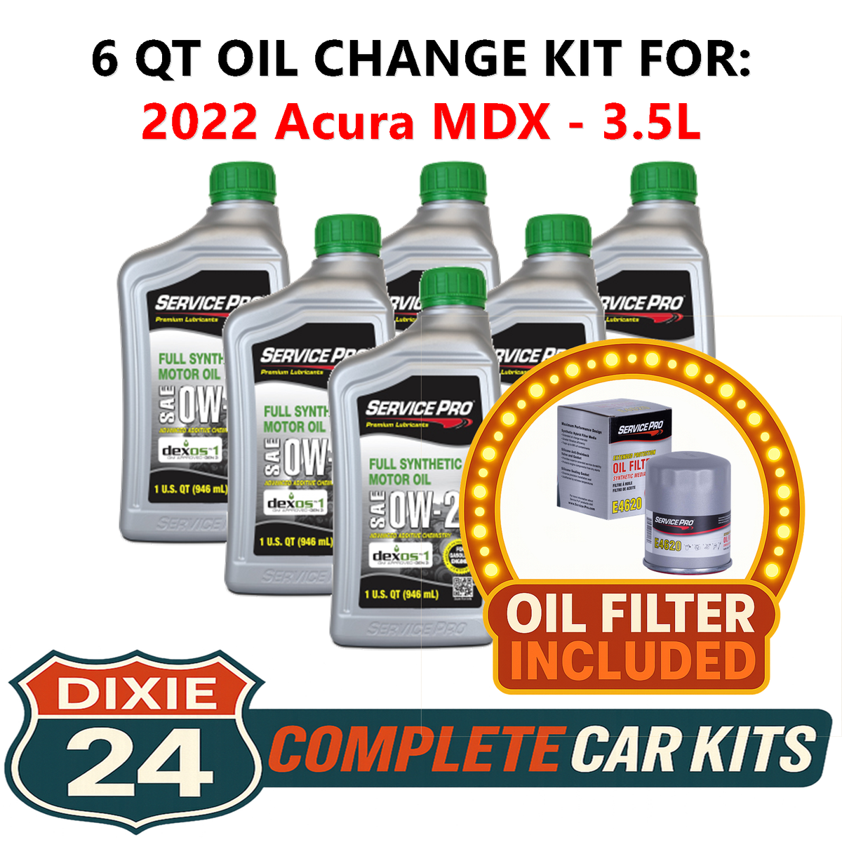Fits: 2022 Acura MDX 3.5L 6,000 Mile Synthetic Oil & Filter Kit