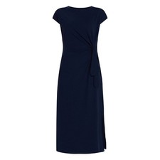 NEW Women's Side Tie Cotton Blend Midi Dress Regular and Plus Sizes DARK NAVY