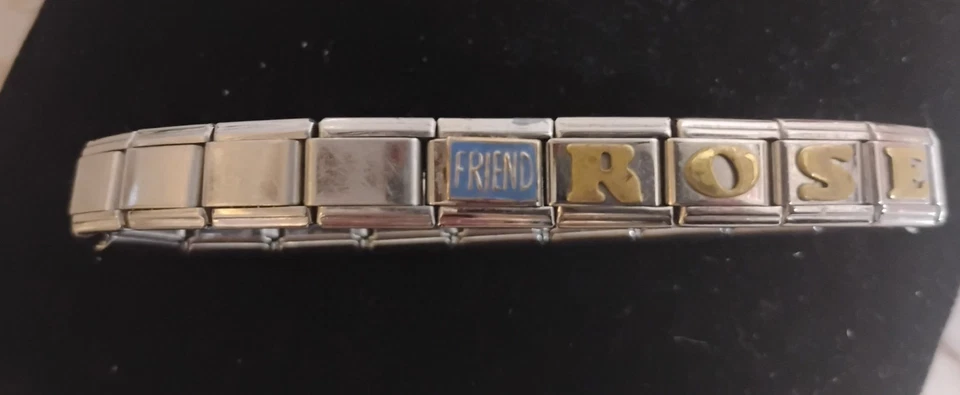 Brazalete elástico vintage JHD Essenza acero inoxidable esmalte oro 18k con dije deslizable Foto 2 de 4