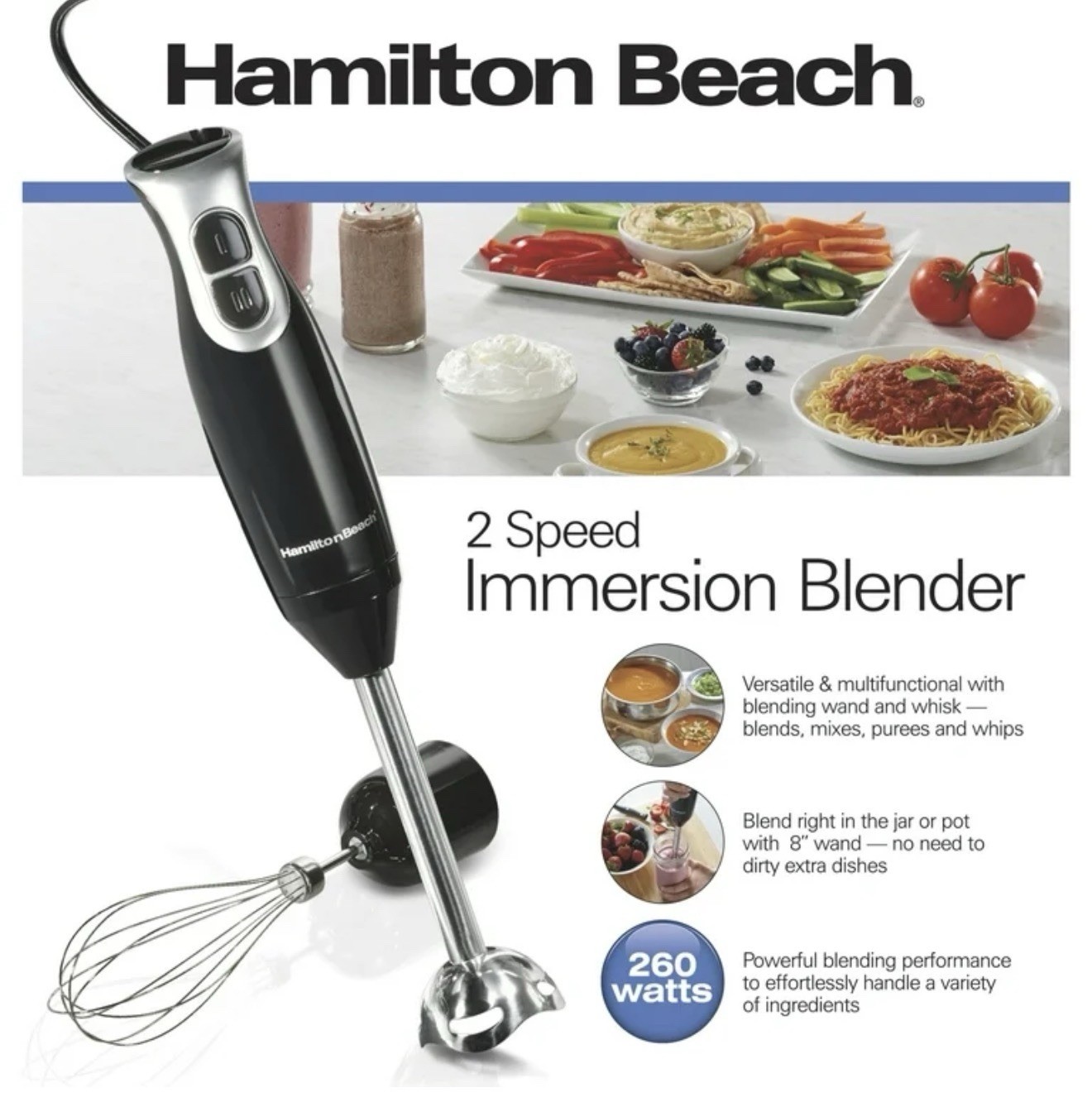 Hamilton Beach 59762F 2-Speed Immersion Blender Set 260W Bla