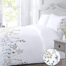 Cotton Duvet Cover Set White King Floral Embroidered Flower Spring Flowered