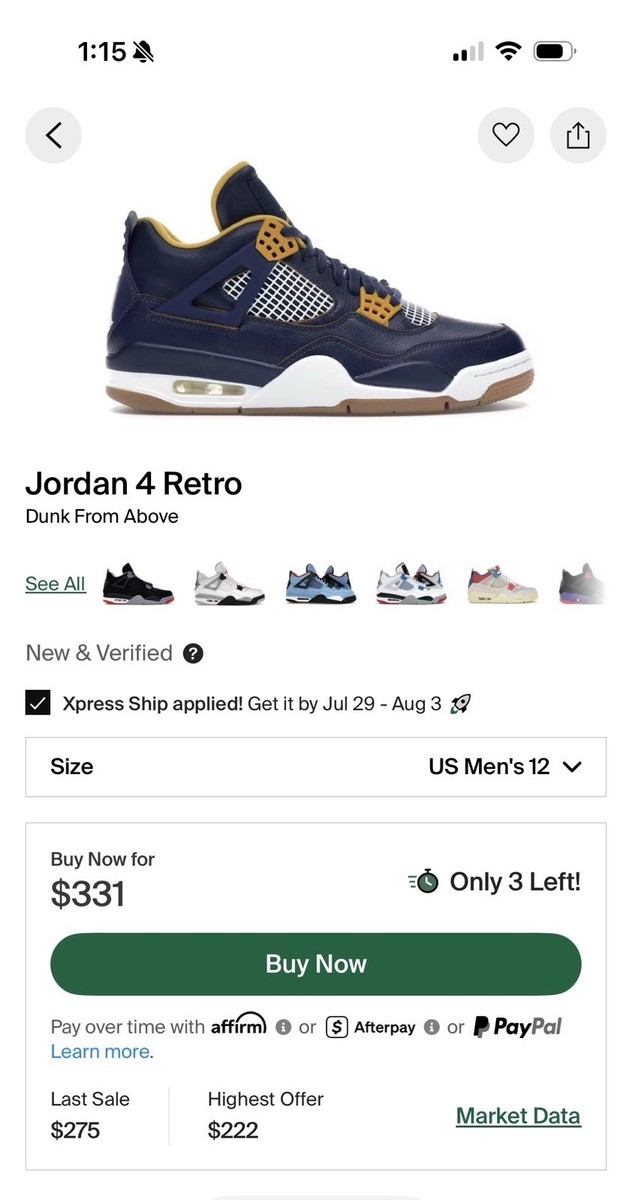 Size 12 - Air Jordan 4 Retro Dunk From Above for sale online | eBay
