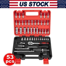 53 Pcs Socket Set 1/4" Drive Socket & Ratchet Set 6-Point SAE & Metric Tool Set