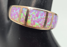 Southwest Style Sterling Silver Opal Inlaid Channel Ring Band Size 10