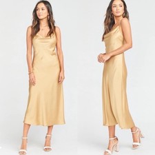 show me your mumu verona cowl midi dress true gold luxe satin women medium