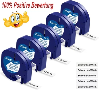 UNISMILE 5x 91221 12mm weiß Plastic Schriftband für DYMO LetraTag LT-100H 100T XR 200B
