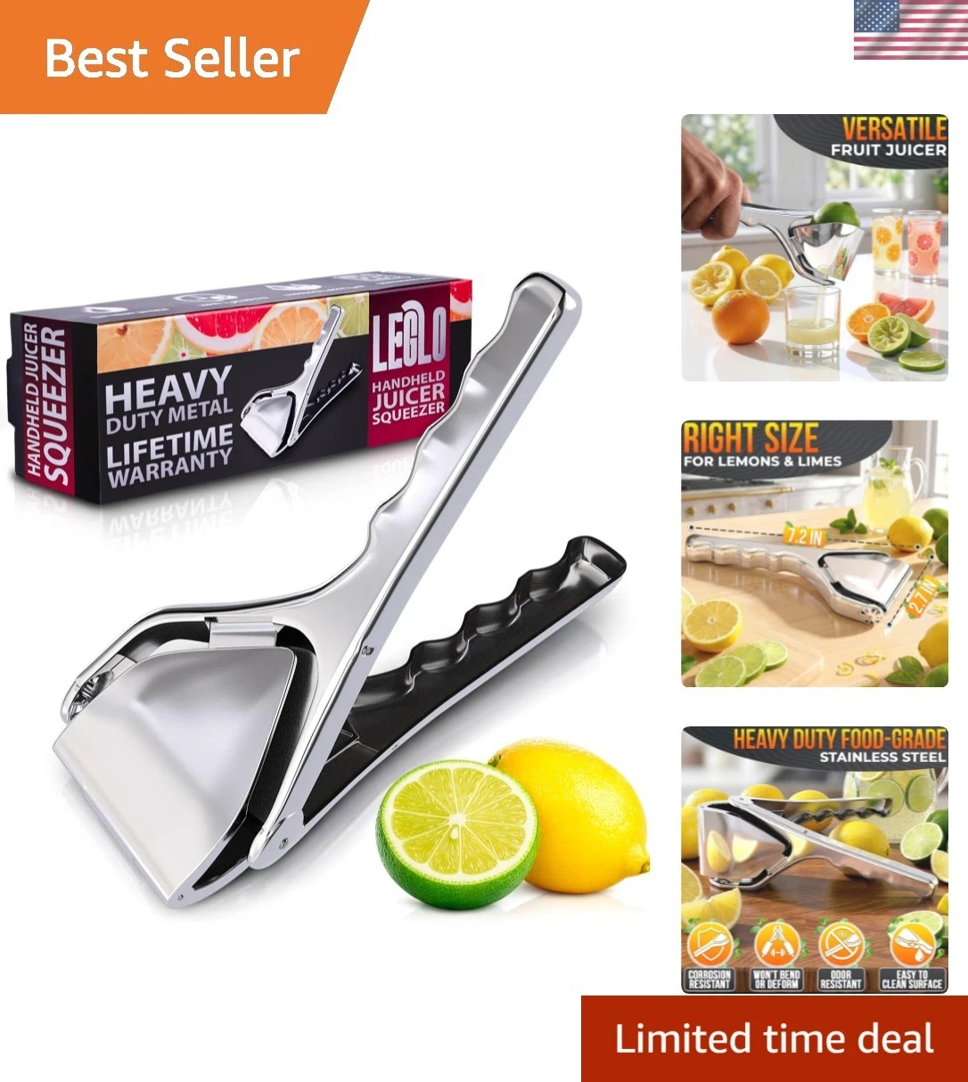 Lemon Squeezer Stainless Steel - Manual Citrus Juicer, Gets Every Last Drop -...