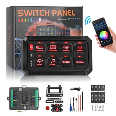 RGB 8 Gang Switch Panel 12V Wireless APP Remote Control Circuit Relay System Kit