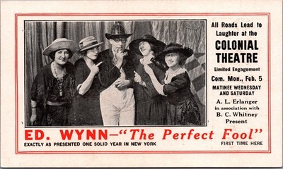 Ed Wynn The Perfect Fool Colonial Theatre 1920s Musical Playbill Postcard