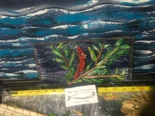 Handcarved, cardinal  in tree on old dovetail box by the Cape Cod woodcarver