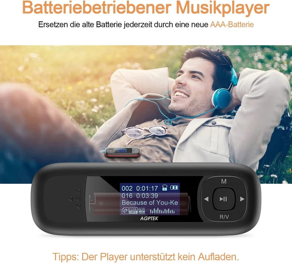 AGPTEK U3 8GB Tragbarer USB MP3 Player LCD Display USB Stick Schwarz/Rot Musik - Bild 3 von 4