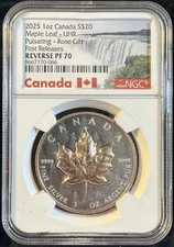 2025 Canada Maple Pulsating Rose Gold Gild 1 oz Silver NGC Reverse PF 70 FR