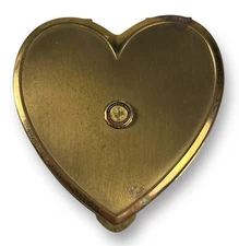 Vintage Lawrenceville School NJ Heart Shaped Brass Powder Compact Mirror 1950s