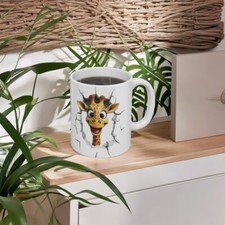 3D Funny Giraffe Mug - Cracked Wall Design, 11oz Coffee Cup, Animal Lover Gift