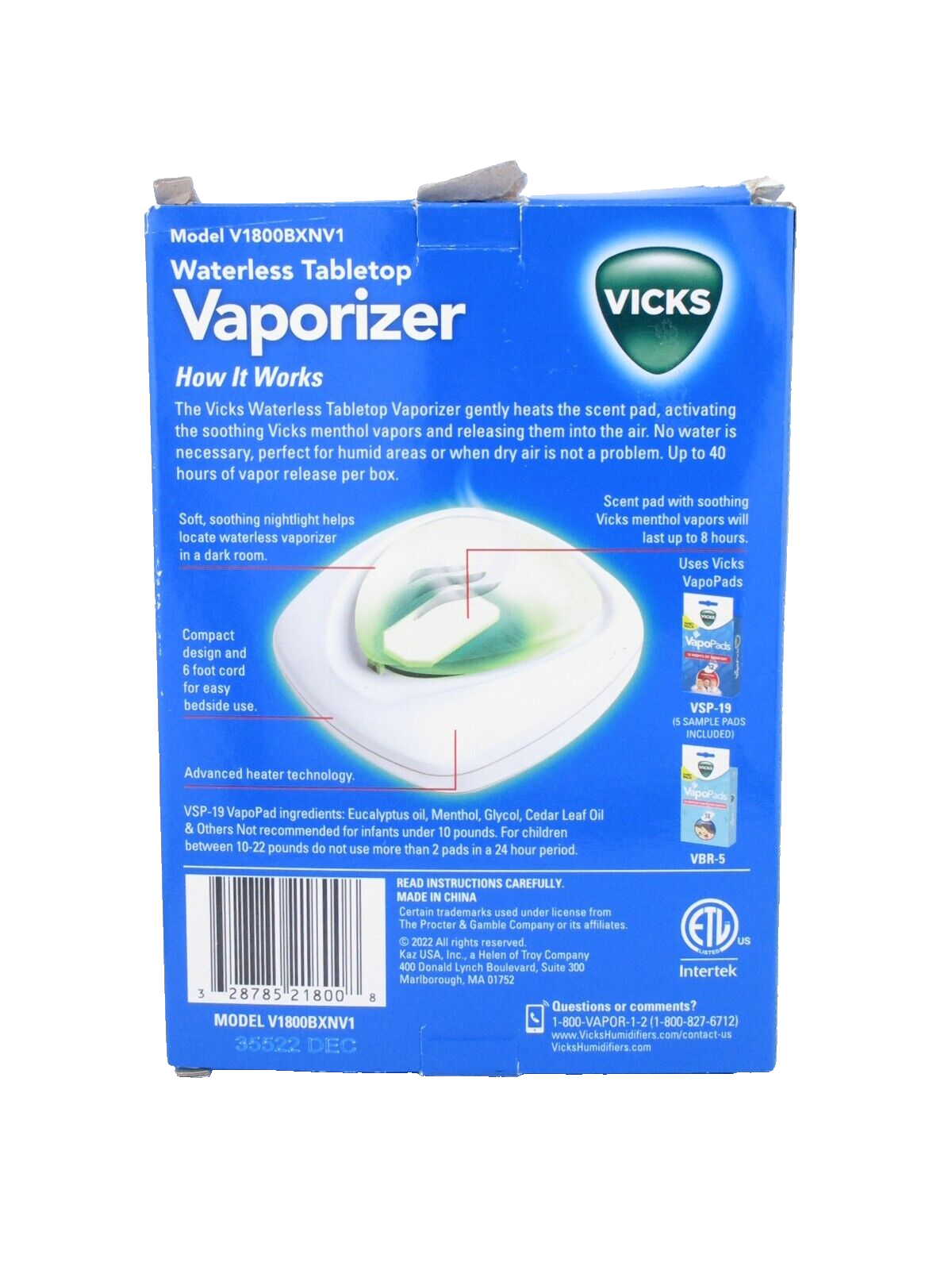 Vicks Waterless Tabletop Vaporizer, Model V1800BXNV1 FREE SHIPPING eBay