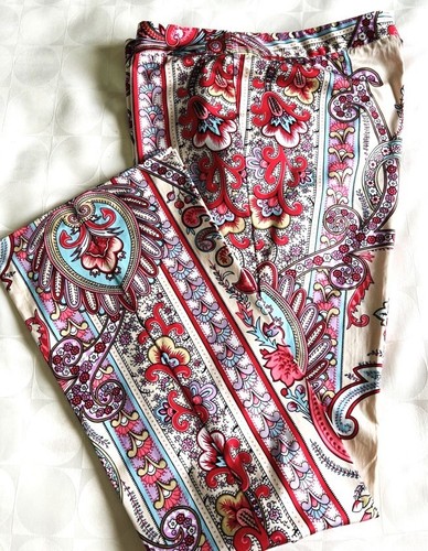 H Hilfiger Bohemian Print Multi-Color Stretch Cotton Full Length Flare Pants 12 - Picture 2 of 5