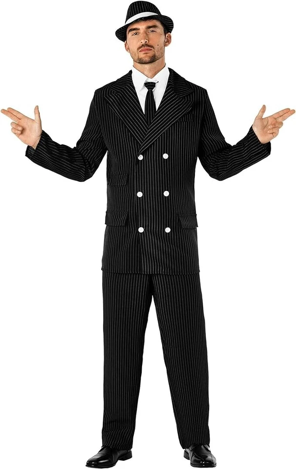 Mens 20s Gangster Costume Adult 1920 Pinstripe Mafia Mob Suit Halloween M L XL - Image 2 of 4
