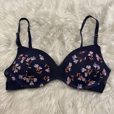 Lively 34C Bra Blue Floral Padded Wireless Back Closure Adjustable Strap J Hook