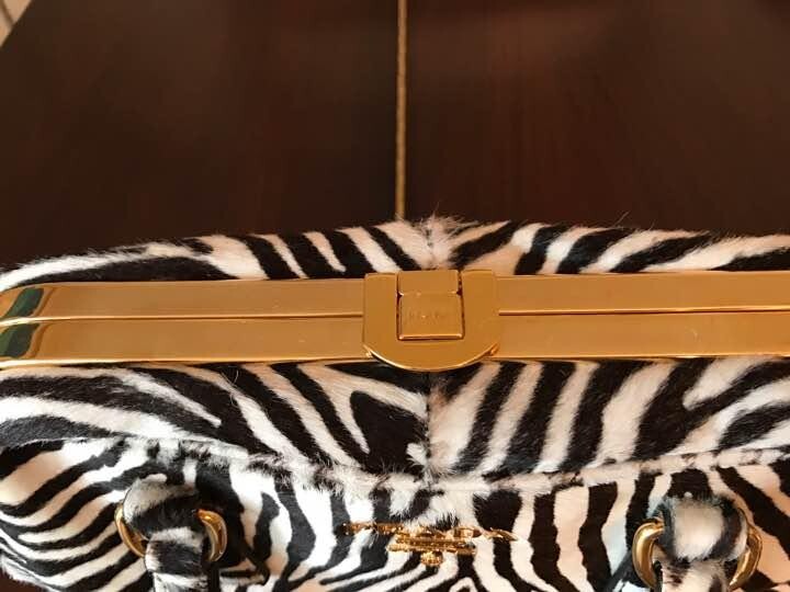 Authentic Prada Vintage Hand Bag Zebra Pattern Unborn Calf