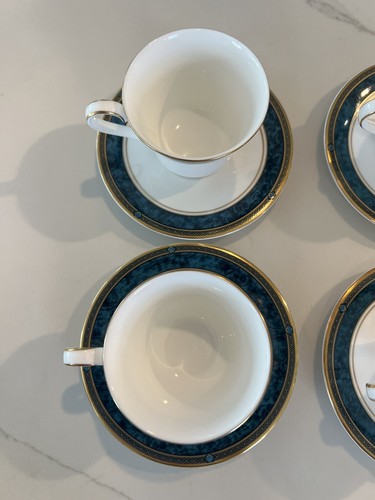 Set of 6 Royal Doulton Biltmore Tea Cups with Saucers Blue/Green Marble - Mint - Picture 7 of 9