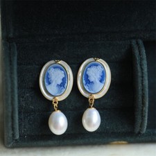 F18 Earrings Flora Blumengöttin Pearl Blue Agate Freshwater Pearl Silver 925